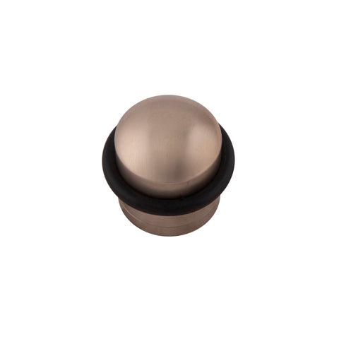 Floor Mounted Door Stop. 35mm High x 38mm Dia. Plain Dome Pattern - Shown in Very Light Aged