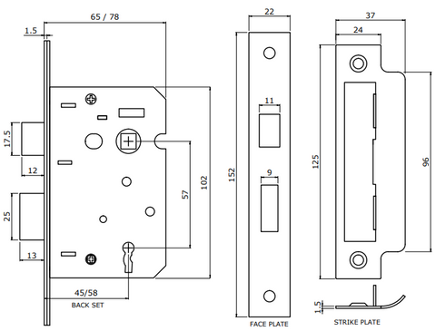 York 3 Lever Sashlock for Lever Handles