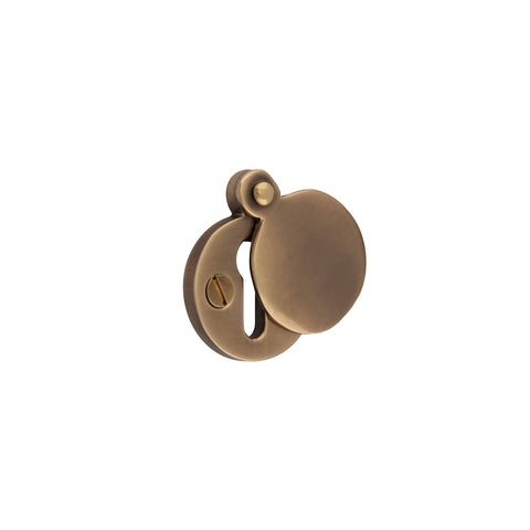 Round Plain Covered Lever Key Escutcheon - Shown in Very Light Aged