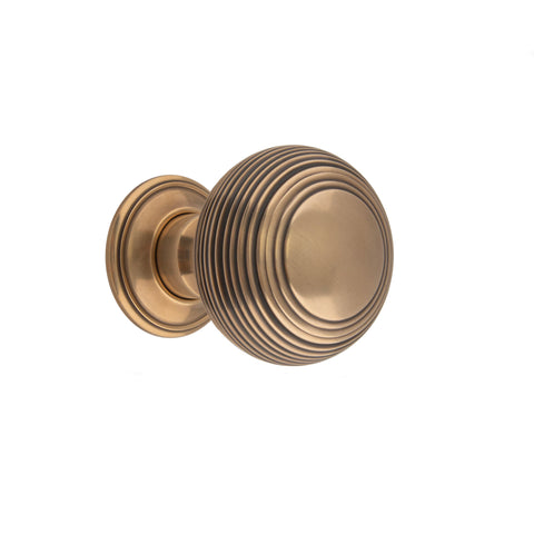 57mm dia Reeded Bun Mortice Knob - Shown in Very Light Aged