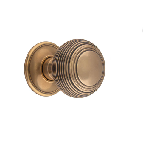 57mm dia Reeded Bun Mortice Knob - Shown in Very Light Aged