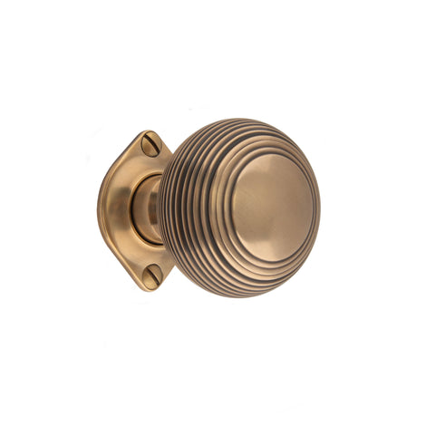 57mm dia Reeded Bun Mortice Knob - Shown in Very Light Aged