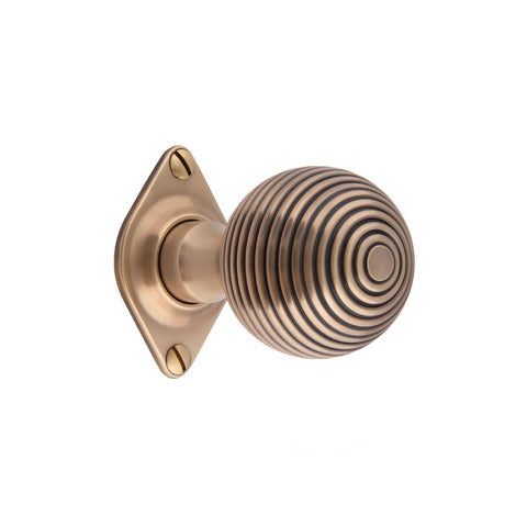 48mm dia Reeded Ball Mortice Knob - Shown in Very Light Aged