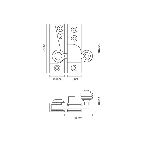 Croft Straight Arm Sash Fastener Reeded Knob