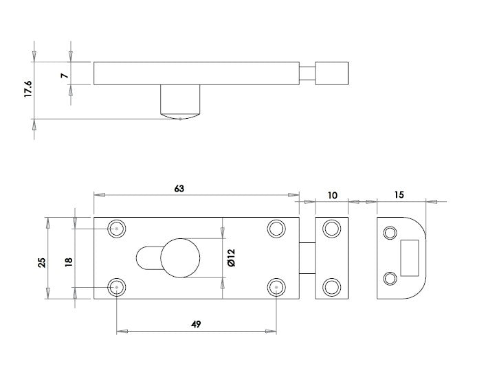 Bathroom Door Bolt 65mm x 25mm