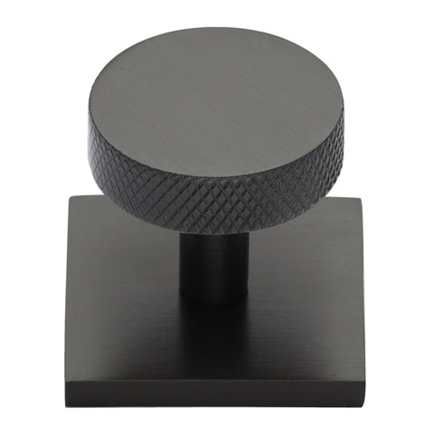 Disc Knurled Cabinet Knob on Square Backplate