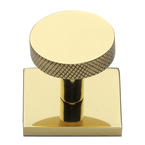 Disc Knurled Cabinet Knob on Square Backplate