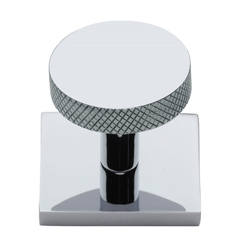 Disc Knurled Cabinet Knob on Square Backplate