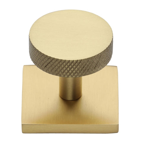 Disc Knurled Cabinet Knob on Square Backplate