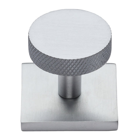 Disc Knurled Cabinet Knob on Square Backplate