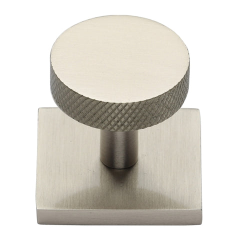 Disc Knurled Cabinet Knob on Square Backplate