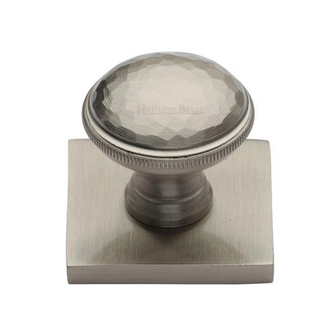 Diamond Cut Cabinet Knob on Square Backplate