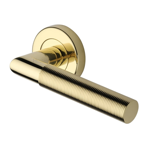 Bauhaus Mitre Reeded Lever Handle on Round Rose